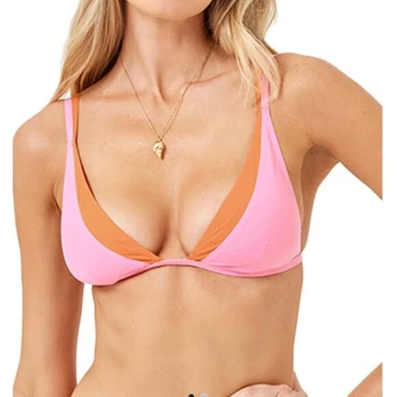 L Space Bikini Top‎ Womens Medium Pink Orange Finneas Swimwear Beach Colorblock - Picture 1 of 6